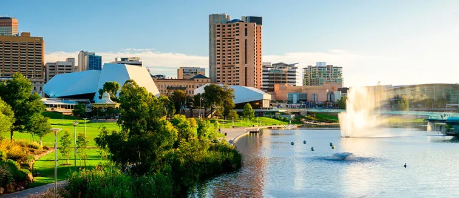 The River Torrens and city skyline in Adelaide, South Australia