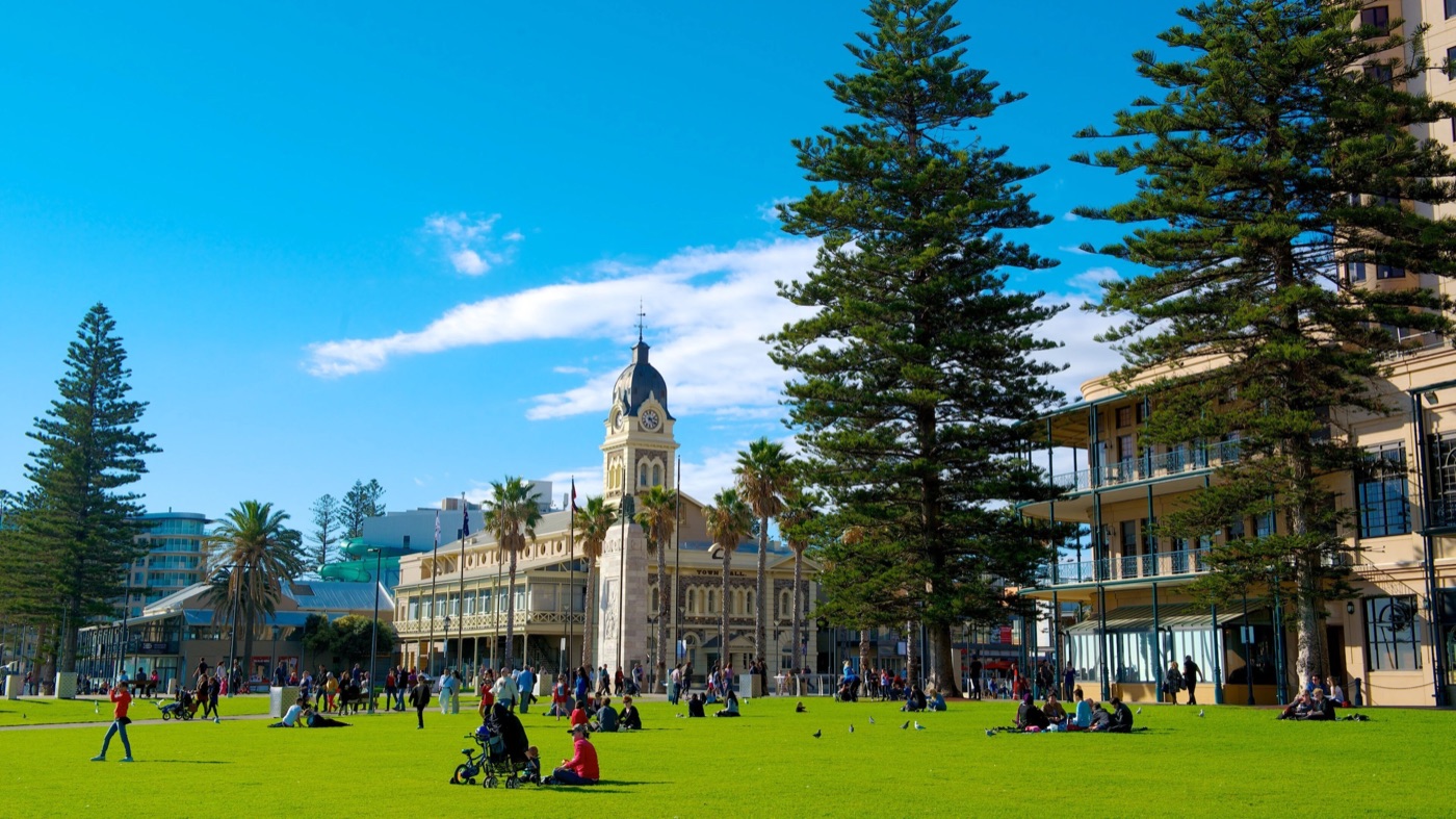 Moseley Square and the historic town hall in Glenelg, Adelaide